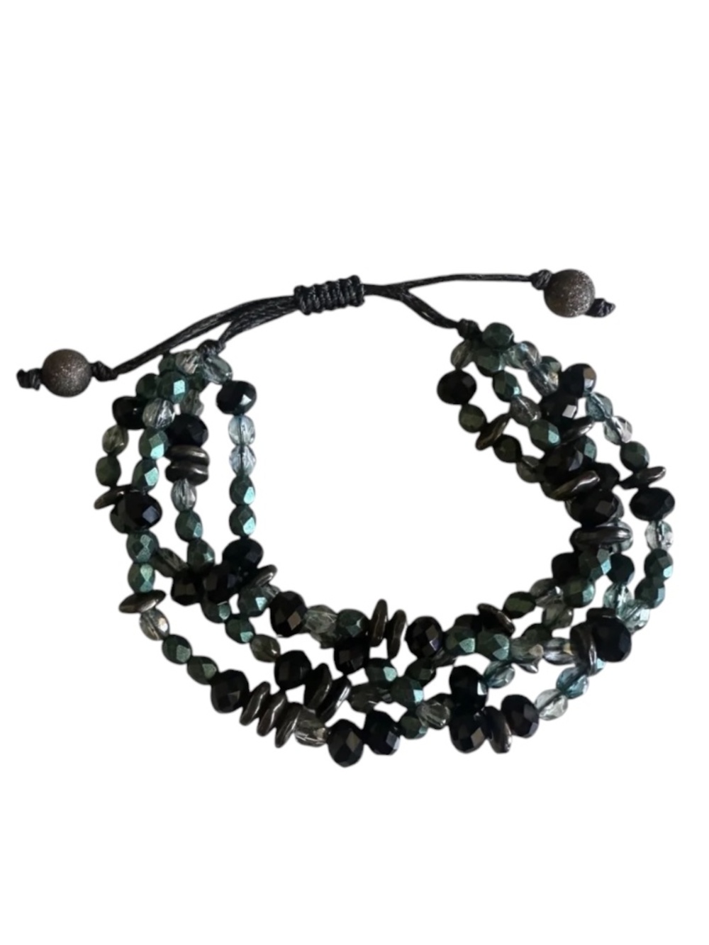 Classic Adjustable 4 Strand Crystal Bracelet Black Teal Gunmetal NEW